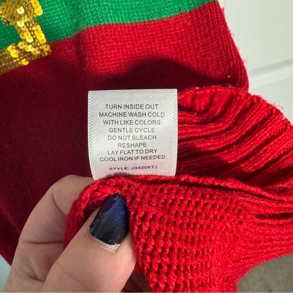 It’s Our Time Ugly Christmas Sweater Size Medium Elf Red Green Holiday Sequins - Picture 10 of 10